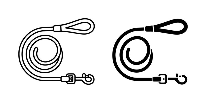 Dog Leash Vector Icons, Pet Walking Equipment, Animal Accessory Line Art