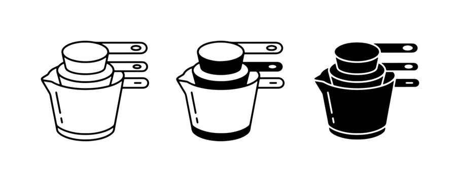 Measuring Cup Set Icons, Kitchen Tools, Cooking Utensils, Baking Supplies, Vector Graphics