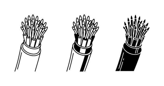 Fiber Optic Cable Icons, Network Wires, Data Transmission, Technology Connection, Communication Lines