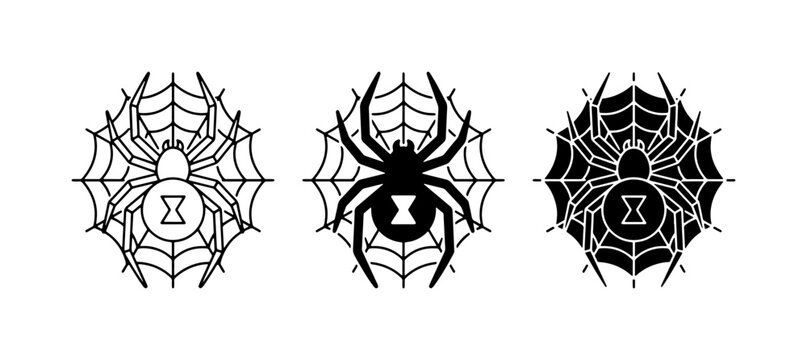 Black Widow Spider Icons, Vector Web Graphics, Halloween & Horror Symbols