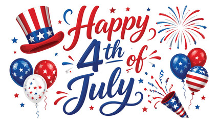 Obraz premium Happy 4th of july celebration with patriotic balloons fireworks and american symbols
