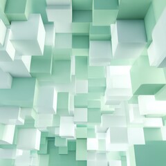Fototapeta premium Ceiling cubes mint dimensional abstract composition with stacked geometric volumes tight perspective and architectural block arrangement