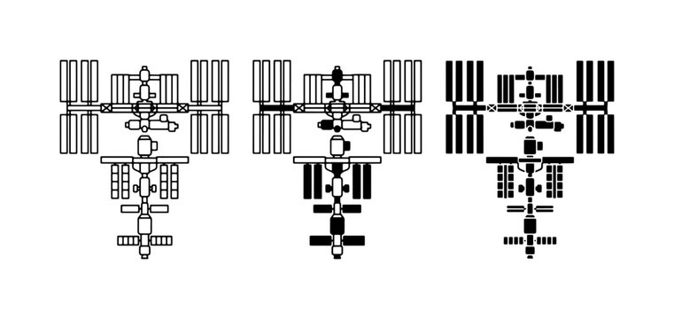 International Space Station Vector Icons, Orbital Outpost Graphics, Space Exploration Symbols
