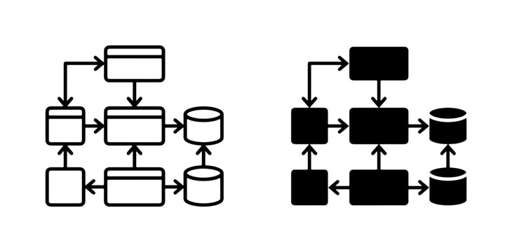 Data Flow Diagram Icons, System Architecture Flowcharts, Database Connections, Process Mapping Vector Set
