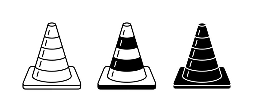 Traffic Cones Set, Safety Cones Collection, Warning Cones Icons, Construction Symbols