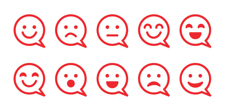 Happy and sad  emoji in speech bubble, cartoon icon vector illustration concept. Red vector isolated emoji collection. Customer feedback concept.