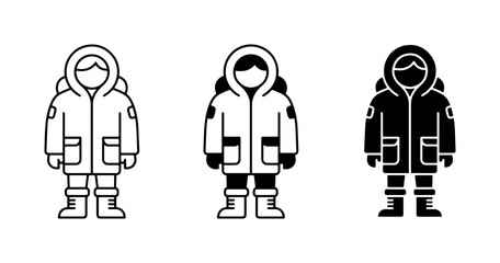 Winter Parka Icons Set, Cold Weather Clothing Vector Graphics, Arctic Gear Illustrations, Outdoor Apparel Symbols © Rofiqe