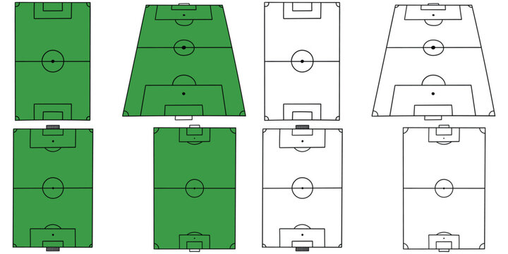 Hand-drawn cartoon and doodle set of soccer fields on a white background.