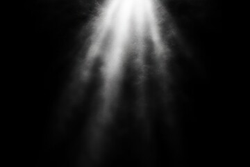 Fototapeta premium single dramatic white beam of light piercing a dark space with floating dust and mist, creating a mysterious and hopeful atmospheric mood