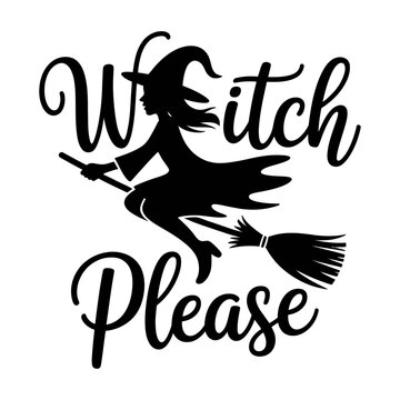 Witch flying on broomstick vector with please text