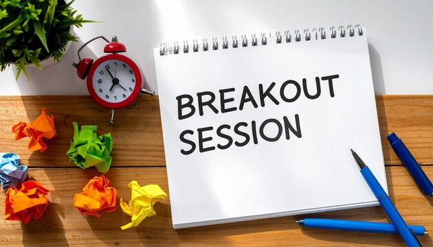 Breakout Session Notepad with Crumpled Papers and Pens