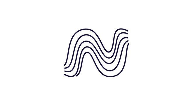 Minimalist logo design consisting of five parallel dark blue wavy lines forming an abstract letter N or wave shape.