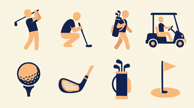 Set of Modern Flat Design Golf Icons and Symbols on Light Background