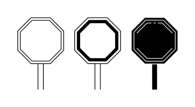 Octagon Sign Templates, Blank Stop Sign Icons, Road Warning Symbol Variations