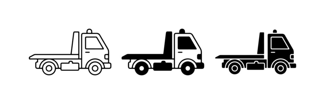 Tow Truck Icons, Flatbed Vehicle Graphics, Vehicle Transport Vector Set
