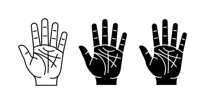 Palmistry Hands, Fortune Telling Icons, Psychic Reading Symbols, Vector Graphics