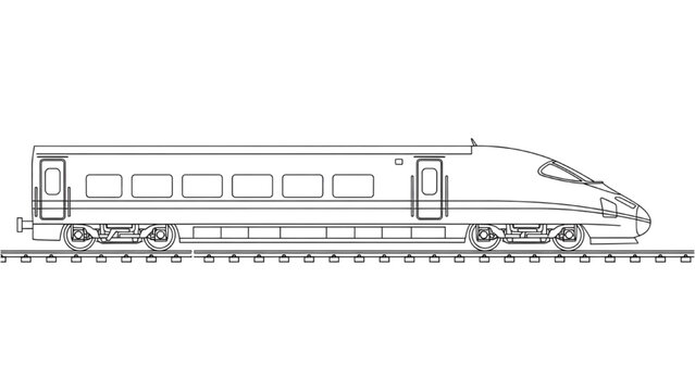 Detailed 2D CAD drawing of a modern train on tracks