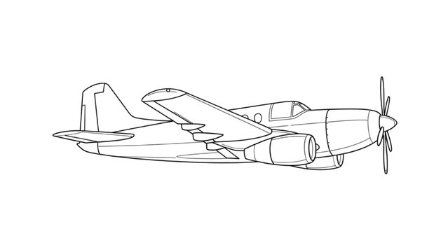Detailed 2D CAD illustration of a vintage airplane in flight mode