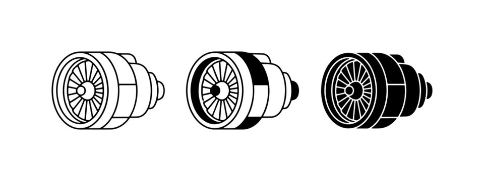 Jet Engine Icons, Aviation Turbine Symbols, Aircraft Propulsion Vector Graphics