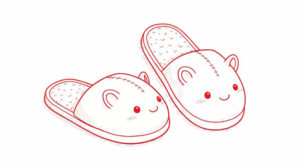 Fototapeta premium Cute cartoon slippers with smiling faces on white background.