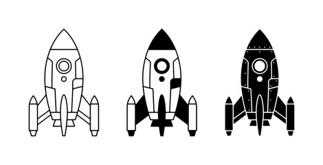 Rocket Ship Icons, Spacecraft Vector Graphics, Futuristic Transport Set, Sci-Fi Exploration Symbols © Fazol
