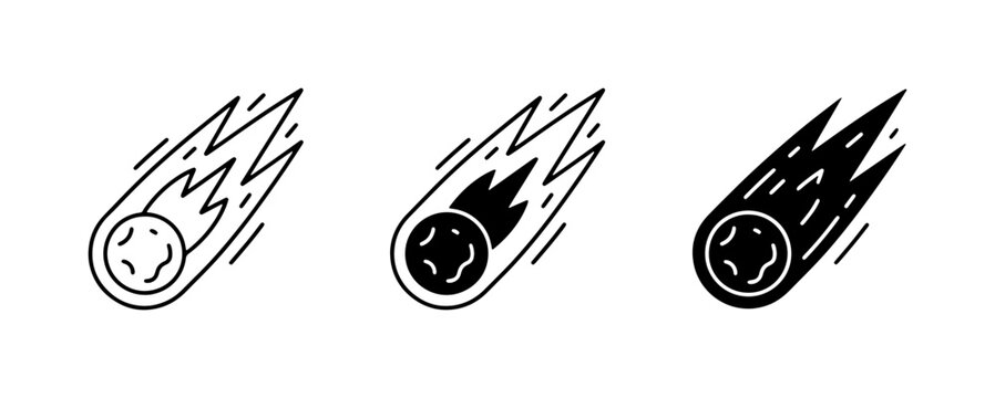 Meteorite Icons, Falling Star Vector Graphics, Comet Symbols, Space Objects