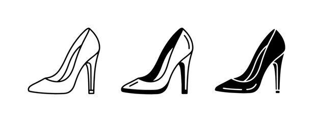 Fototapeta premium Elegant High Heel Shoe Icons, Classic Pump Silhouette, Fashion Footwear Vector Set, Versatile Style Graphics