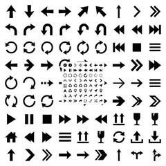 Fototapeta premium Vector Collection of Minimalist Black Directional Symbols and Media Controls