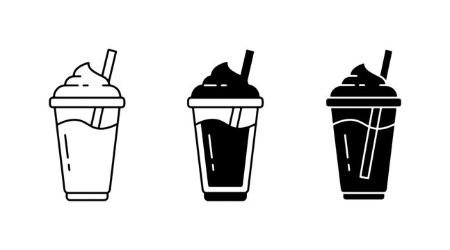 Iced Coffee Drink Icons, Frappe Beverage Vector Set, Cold Coffee Cup Graphics