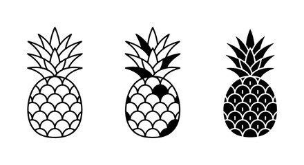 Obraz premium Pineapple Icon Set: Tropical Fruit Vector Graphics, Simple Outline & Silhouette Styles