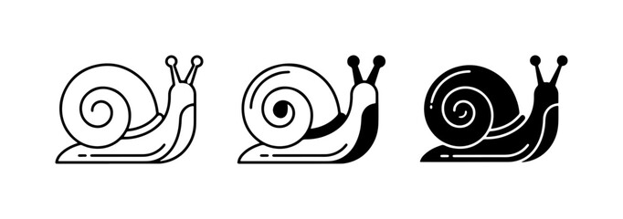 Snail Icons, Simple Line Art and Silhouette Vector Graphics for Nature and Slow Concepts © Abu