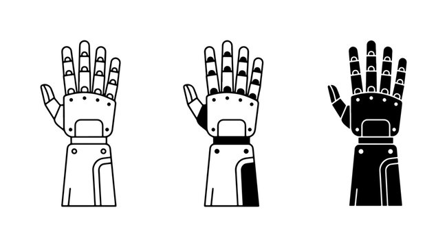 Robotic Hand Icons, Prosthetic Arm Vector Set, Futuristic Technology Illustrations