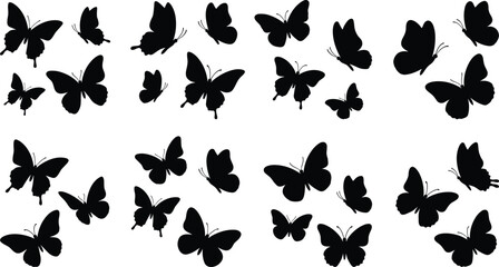 Butterfly silhouettes set isolated collection of flying butterflies various shapes vector illustration for design decoration and creative projects © Sree