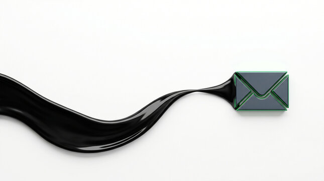 Modern Digital Communication Concept: Glass Mail Symbol with Emerald Green Glow