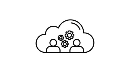 Obraz premium Cloud collaboration concept, teamwork, gears, people icons, technology, connection