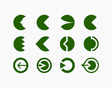 Minimalist green arrow logo concepts and abstract circular pointer shapes for brand identity and modern corporate graphic design elements in professional eps vector set.