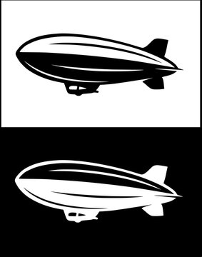 Minimalist zeppelin icon or logo, with original and inverted design