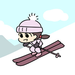 Fototapeta premium Cute child skiing on purple skis