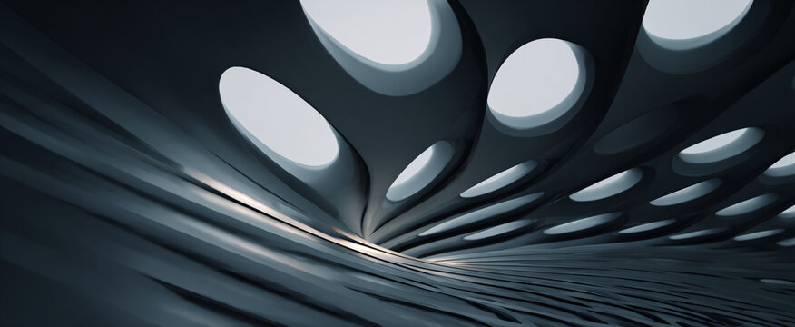 Experience a striking 3d render of abstract modern steel architecture evoking stark elegance and innovation.