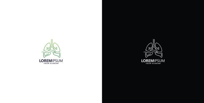 Minimalist Line Art Logo of Human Lungs Symbolizing Health and Breathing, Available in White and Black Backgrounds