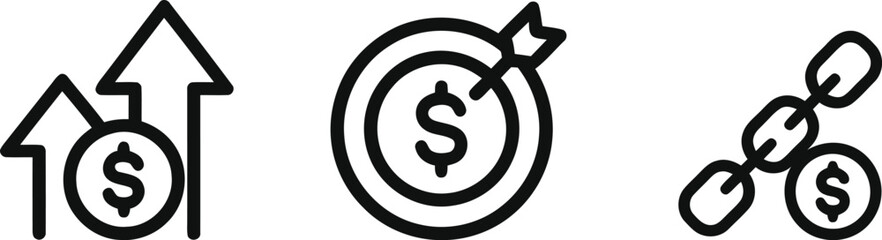 Fototapeta premium Financial growth vector icons investment target and chain security symbols