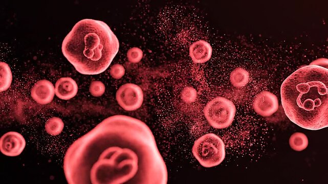 Red blood cells animated, flowing in bloodstream, close up macro