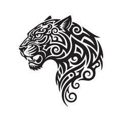 Black Panther Head Tribal Tattoo Silhouette Vector Illustration, Big Cat Mascot Logo Design  © Journey