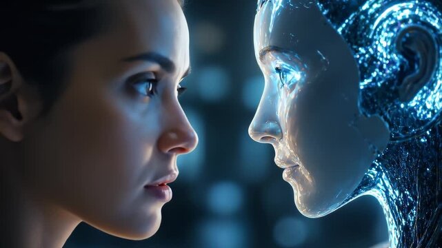 Futuristic AI consciousness emerges from digital data streams in a stunning visual representation