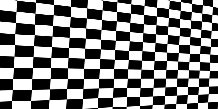 Black and white checkerboard floor in perspective. Fading checkered tile pattern background. Retro horizontal chess board grid plane surface. Vintage empty room stage checker floor