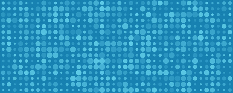 Abstract background with vibrant cyan and azure blue digital dots halftone texture.