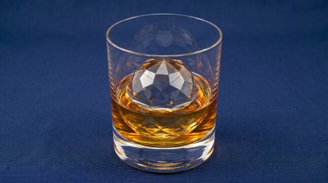 Japanese whisky on the rocks with a single large clear hand-cut ice ball