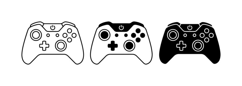 Video Game Controllers, Gaming Joysticks, Digital Entertainment Input Devices, Vector Icons