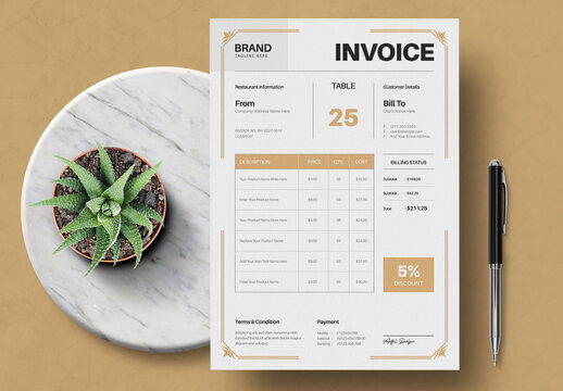 Restaurant Invoice Template with Billing Design