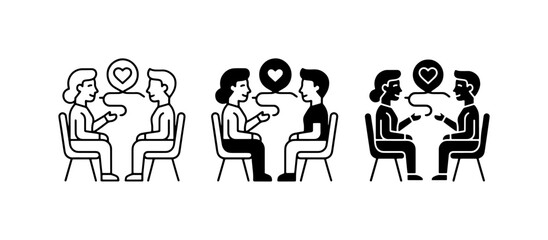 Obraz premium Couple Conversation Icons, Relationship Chat, Love Talk